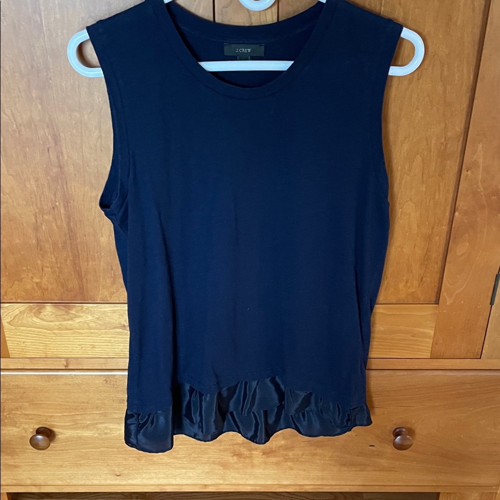 J. Crew Navy Sleeveless Ruffle-Hem Tank Top